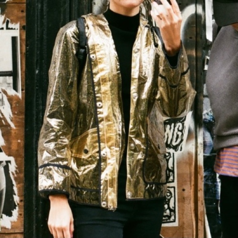 Gold Glitter Transparent Rain Jacket Coat Topshop